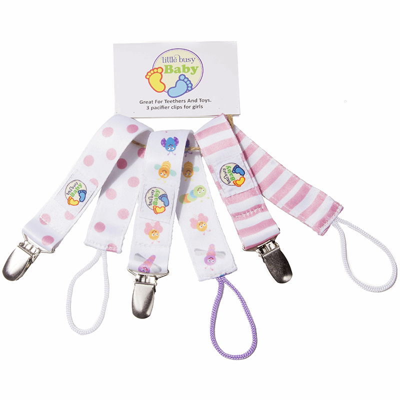 Little Busy Baby Set of 3 Bugs Pacifier Clips for Girls